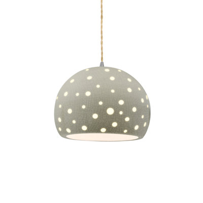 Luminaire suspendu sphère 1 lumière perforée - vert céladon craquelé - nickel brossé - l 10 po x H 7,75 po - DEL dédiée - cordon torsadé beige