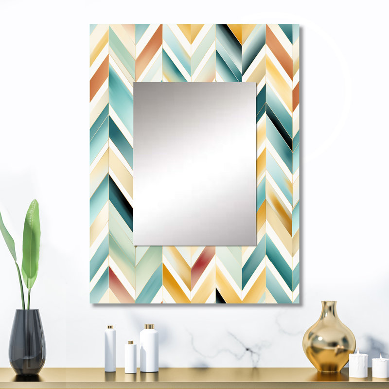 Berrick émeraude et beige rétro Boho Chevron - grand miroir à chevrons, décor de miroir mural Glam, 32 po x 24 po