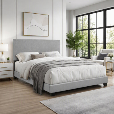 Linen Upholstered  Size Bed Frame with Solid Rubber Wood and 4 Slats, Perfect for Modern and Cozy Bedrooms