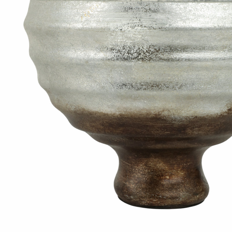 Finition opale bol en verre piédestal, multicolore, H 7 po x l 9 po x P 9 po, Argent champagne