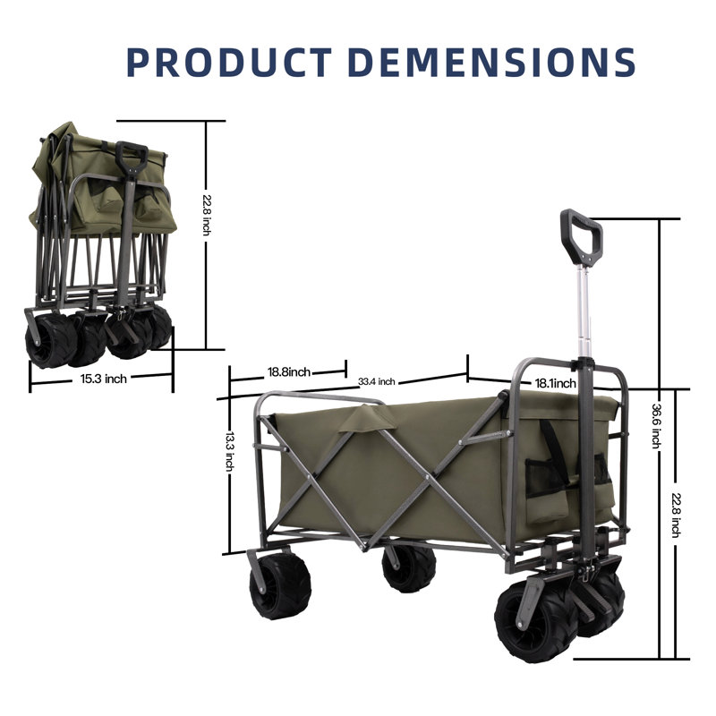 Chariot de camping pliant polyvalent pour l'extérieur, Army Green