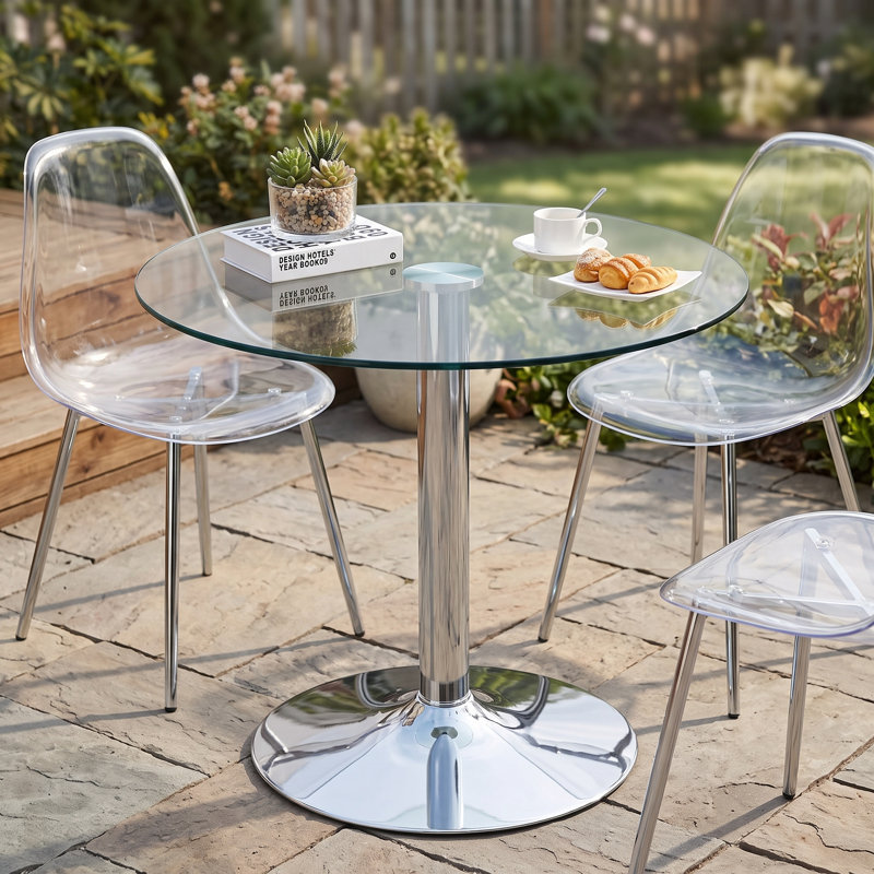 35" Modern Round Tempered Glass Dining Table for Small Space, Silver