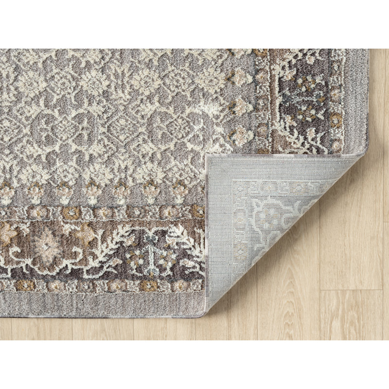 Gracee Sirius - Tapis traditionnel à médaillon gris avec bordure ornée, Rectangle 12 pi 6 po x 15 pi