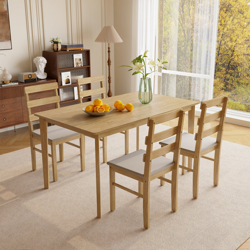 Ensemble de table de salle à manger et de chaises en bois massif 5 pièces comprenant 1 table rectangulaire et 4 chaises à dossier