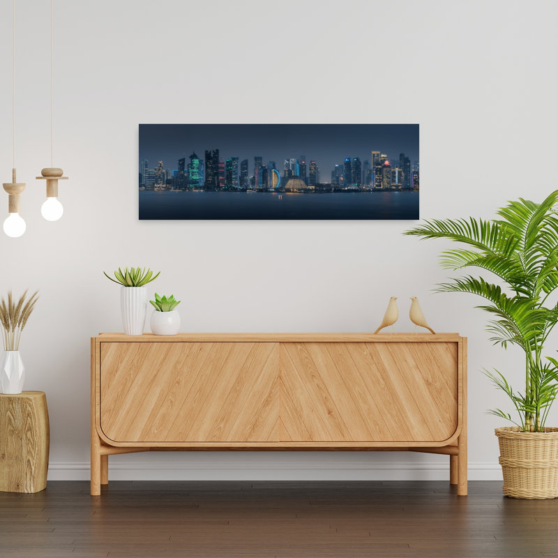 «Vibrant City Night Skyline», art abstrait moderne, ville abstraite, H 12 po x l 36 po