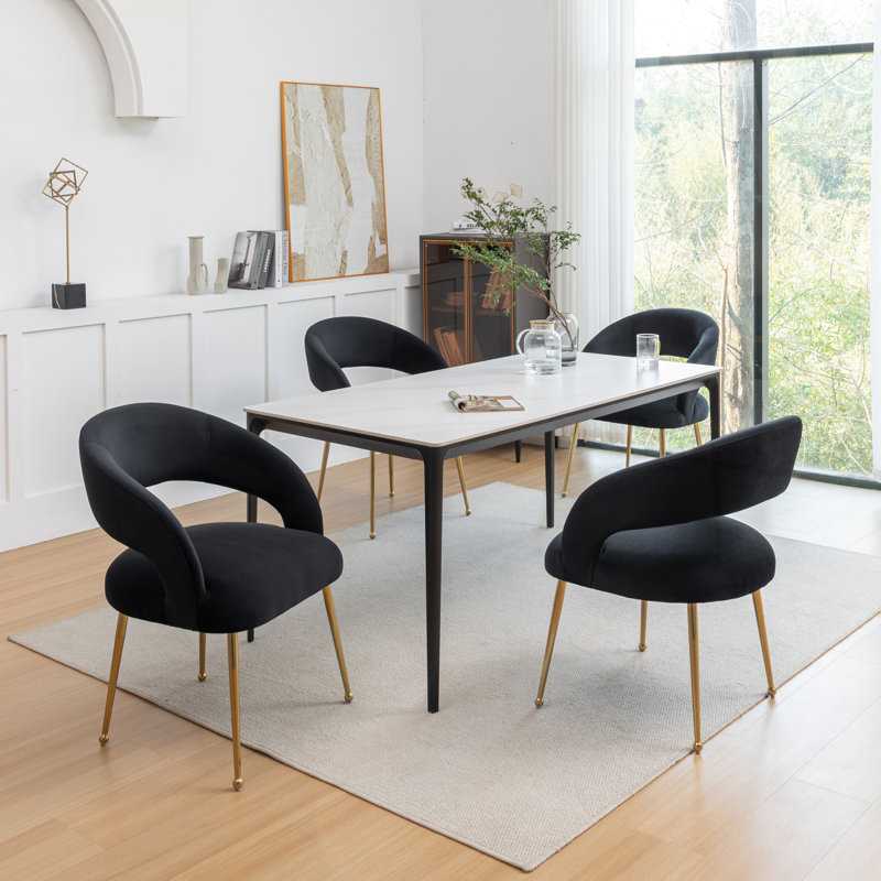 Chaise avec accoudoirs en velours Lokelani, 4, Noir