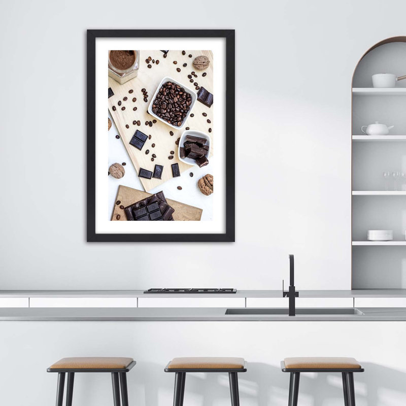 Coffee - Single Picture Frame Print, Black, 90cm H x 60cm W