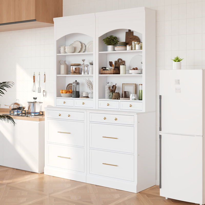 Grande armoire de rangement autoportante avec dessus en faux marbre de 83,7 po de hauteur, 83,7 po, Blanc