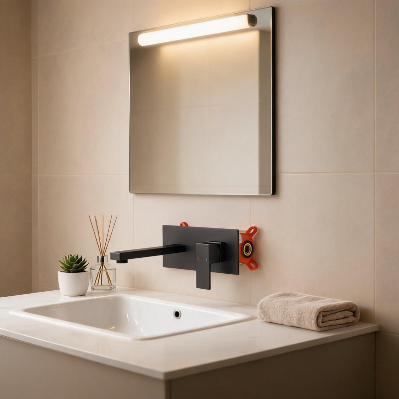Robinet mural en laiton massif noir mat pour lavabo ou baignoire avec poignée levier simple et valve brute