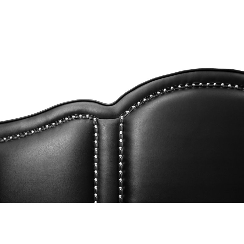 Grand lit noir en similicuir avec structure en bois (solide et composite) pour une surface de repos robuste, Queen