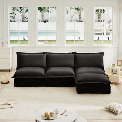 Slipcovered 3 Seater Armless Modern Upholstered Modular Armless Sectional With Reversible Ottoman,Sectional Sofa Couch Armless Sofa Couch Free Combination