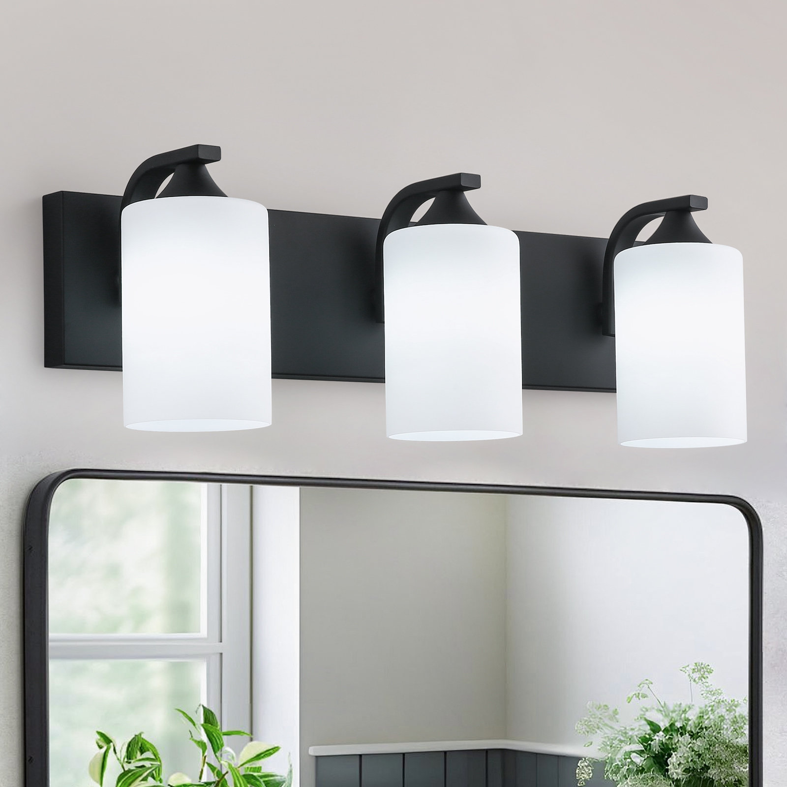 Orren Ellis 3-Light Matte Black Bathroom Lighting Fixtures Over Mirror ...