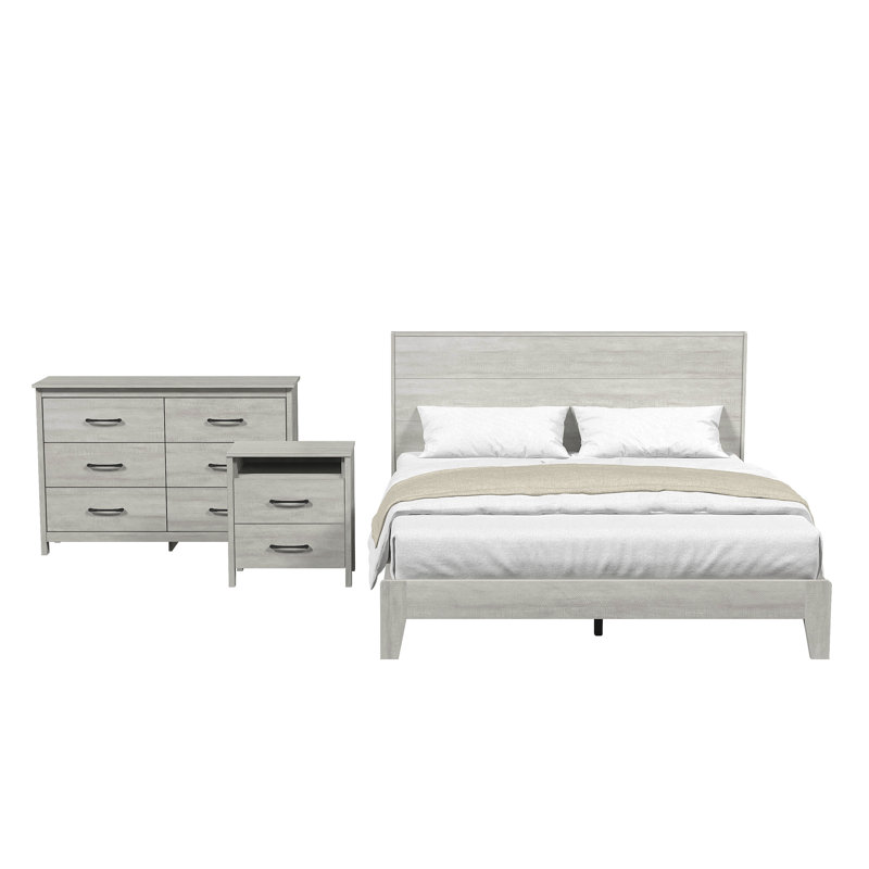 Allysyn Holmes 3 Piece Bedroom Set, Dusty Gray Oak, Queen