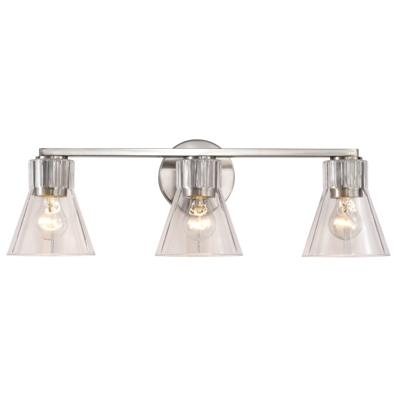 Spruill - coiffeuse - verre transparent, 24 po de largeur, Nickel brossé, Trois lumières
