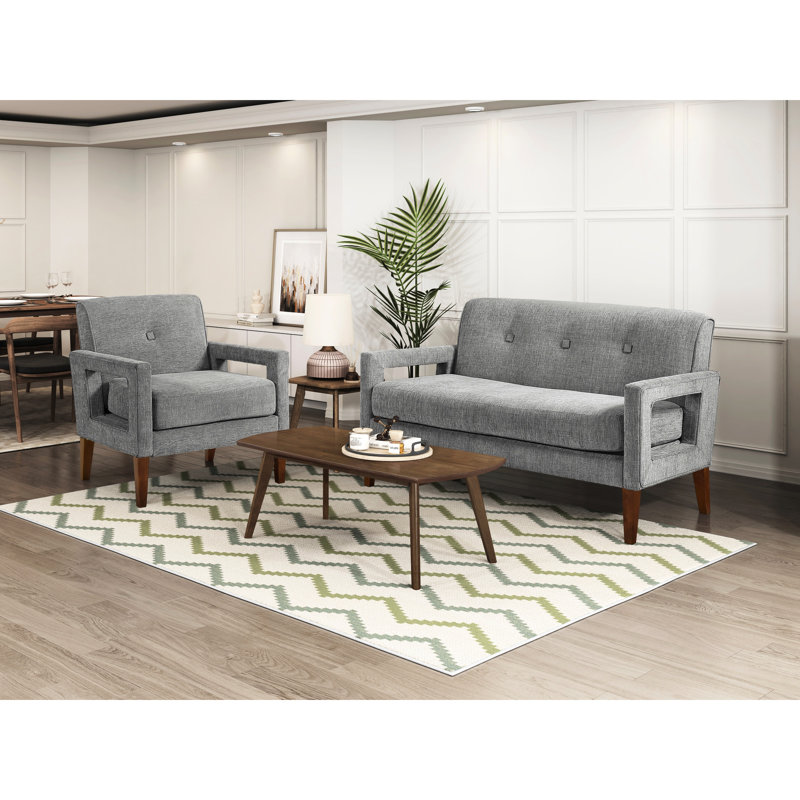 Ensemble de mobilier moderne 2 pièces pour salon : revêtement en chenille grise, ressorts ensachés, pieds en bois massif, montage facile. Style et coussins d'assise réversibles. Capacité : 3 personnes.