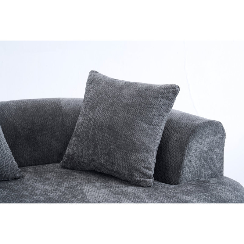 Canapé en forme de croissant, conception moderne à dossier bas avec coussins profonds, grand canapé à deux places rempli de mousse et ne nécessitant aucun assemblage (tissu chenille gris)