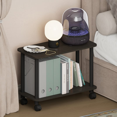Furinno TURN-N-TUBE Night Stand, 2-Tier Rectangle Nightstand with Wheels, Round Corner Side Table, End Table with Open Shelf, Toolless Assembly, for Living Room, Bedroom, Espresso