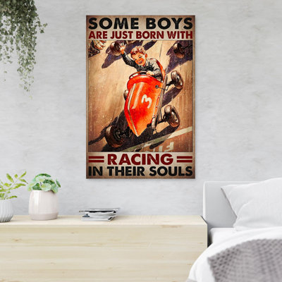 «Baby With Racing Car Toy - Some Boy Are Just Born With», reproduction d'art graphique sur toile tendue