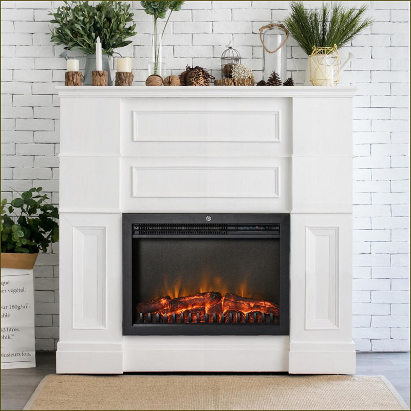 Foyer électrique encastré, radiateur encastré rétro de 24 po avec flamme réaliste, télécommande et amp; Luminosité réglable | Noir | Acier