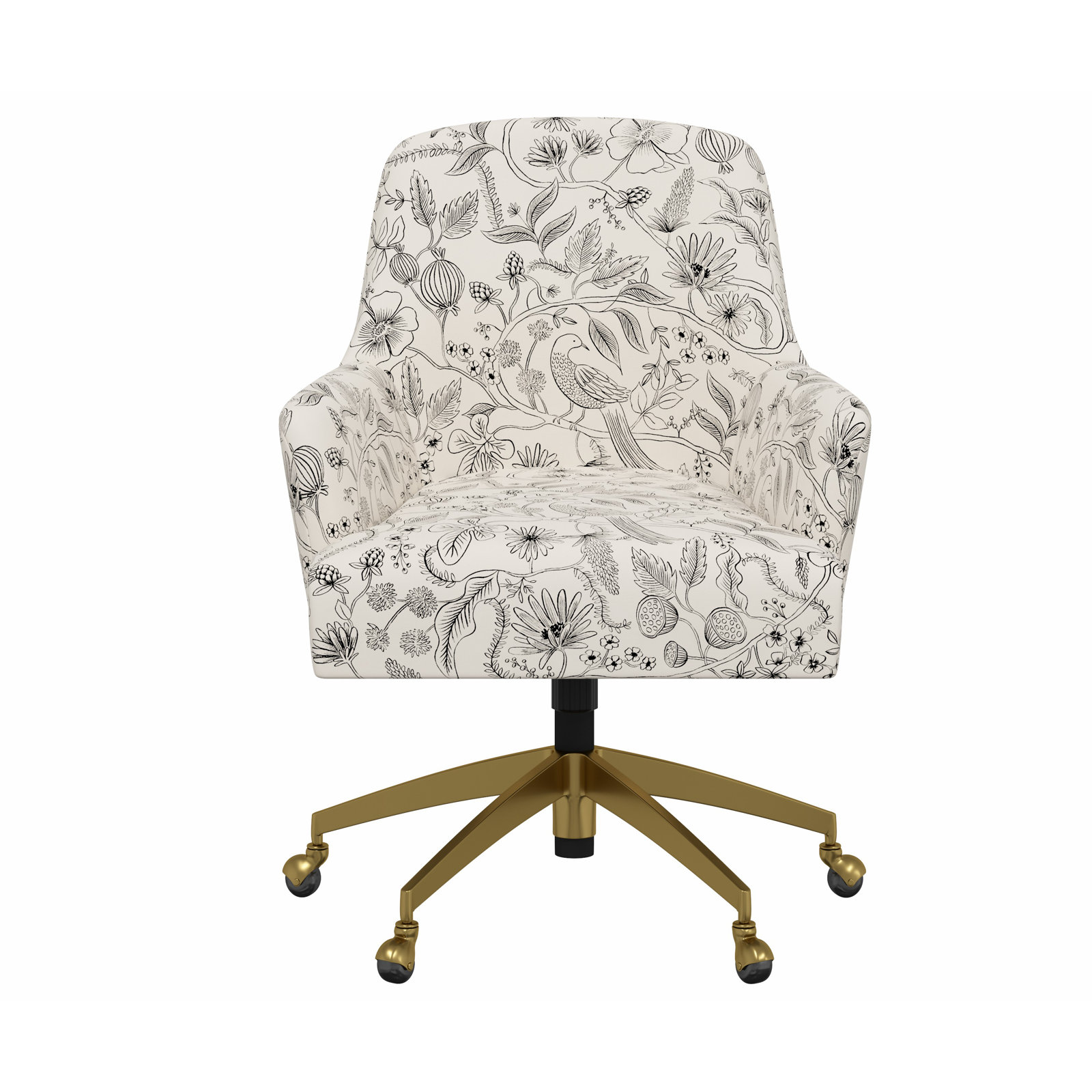 Rifle Paper Co. x Cloth & Company Yvette Office Chair, Rpc Aviary Black & Cream Linen, Brushed Gold
