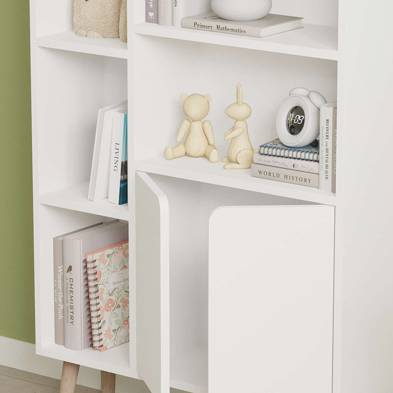 Modern White Bookshelf with Beech Wood Legs, 19.7 x 19.1 x 15.7 inches | 100% Melamine Coated Particle Board, Thickness: 0.7 inches | Scandinavian Design, Stylish Storage Solution for Home & Office