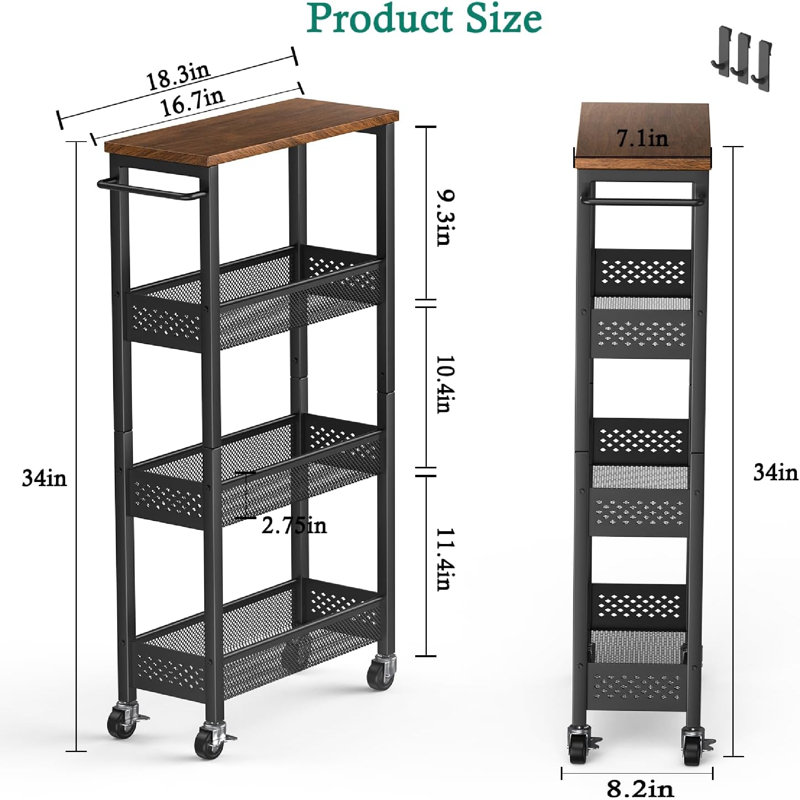 Slim Rolling Storage Cart With Wooden Top For Small Spaces (Maximize Kitchen Organization And Style)