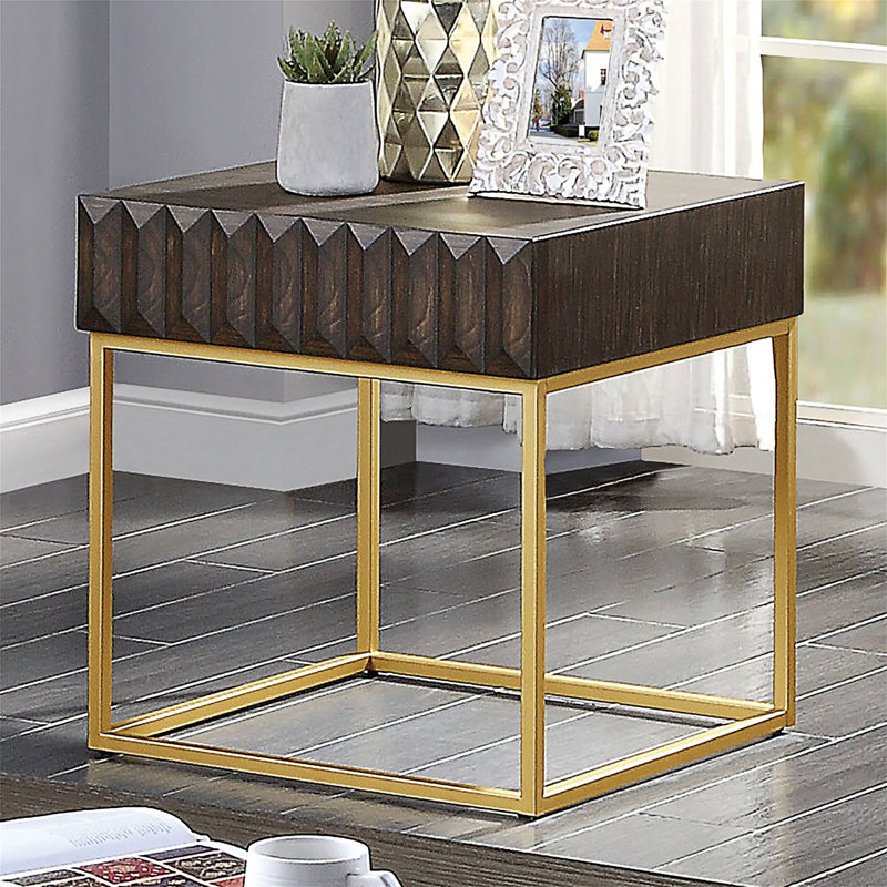 Table basse de style contemporain avec tiroirs de dissimulation en métal et pieds en acier doré avec glissières à roulement à billes à finition dorée et panneau de texture - non inclus (table incluse seulement)