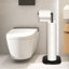 Porte-papier hygiénique sur pied - Acier inoxydable noir mat, organisateur de salle de bain avec rangement, antidérapant et antirouille