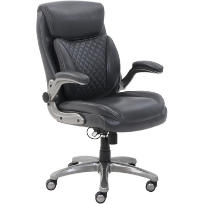 Ergonomic Executive Office Desk Chair With Flip-Up Armrests, Adjustable Height, Tilt And Lumbar Support, 29.5""D X 28""W X 43""H, Grey Bonded Leather -  Inbox Zero, 06F235259A2847938819C81FC8C77E97