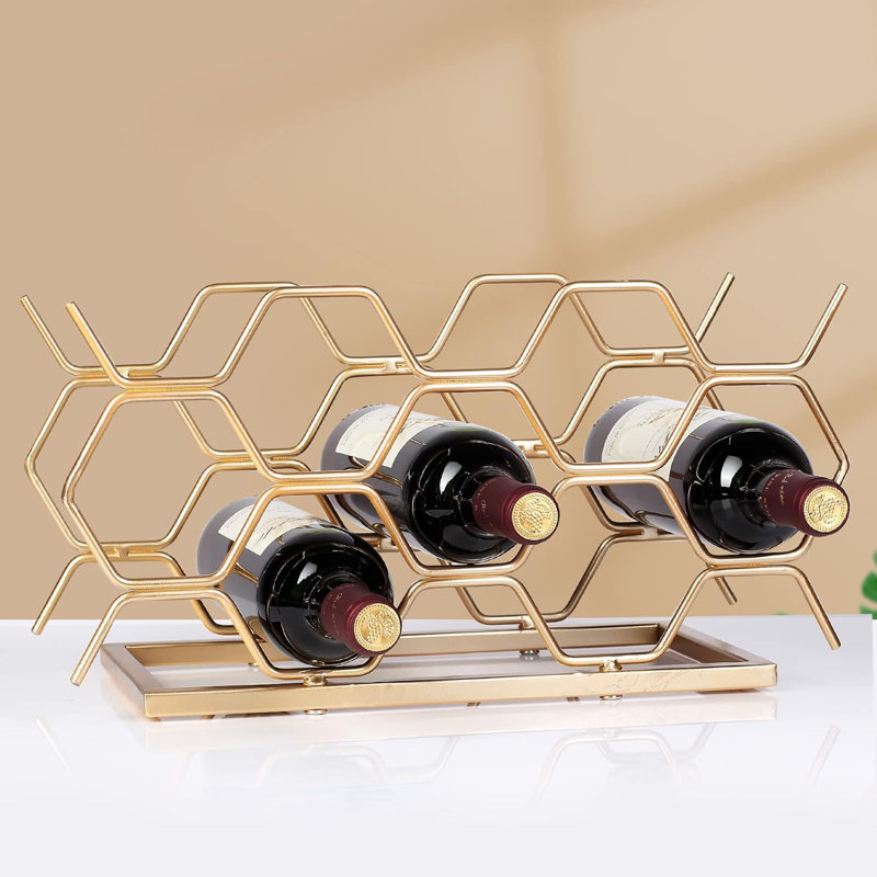 Support à vin de comptoir - 10 porte-bouteilles autoportant moderne en métal doré - Support à vin de table pour armoire, garde-manger, rangement pour bouteilles de vin