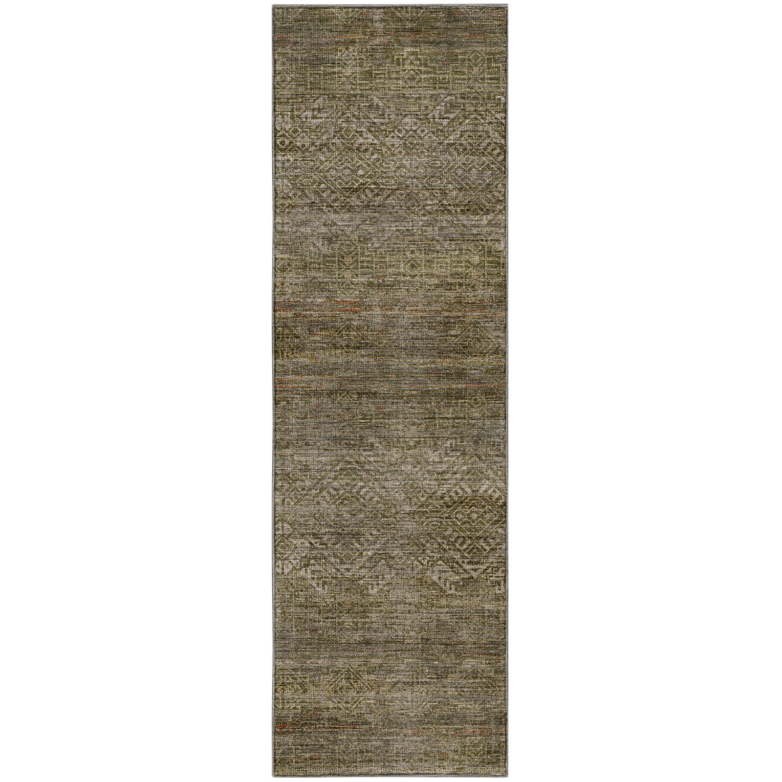 Premium Machine Washable Tirico Casual Rug, Olive, 2'3" x 7'6" Runner