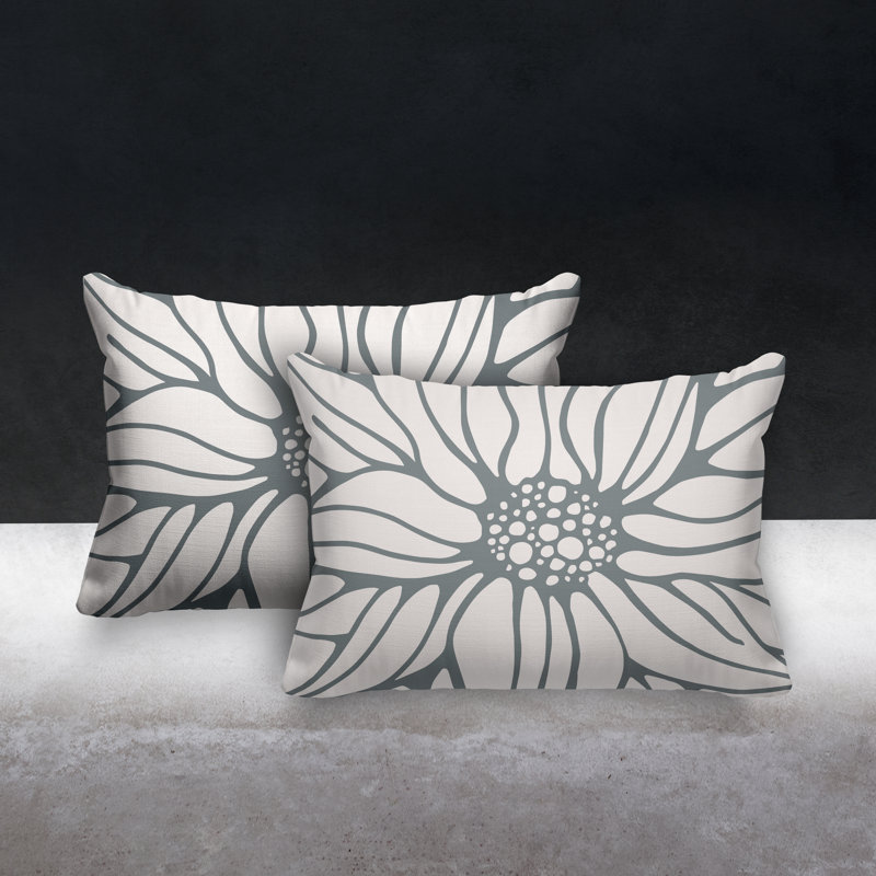 Floral Outdoor Reversible Throw Pillow, Gray