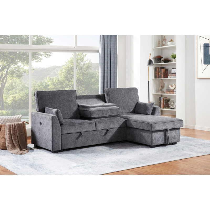 Canapé-lit modulaire en tissu gris foncé de 89 po avec méridienne réversible Emilia