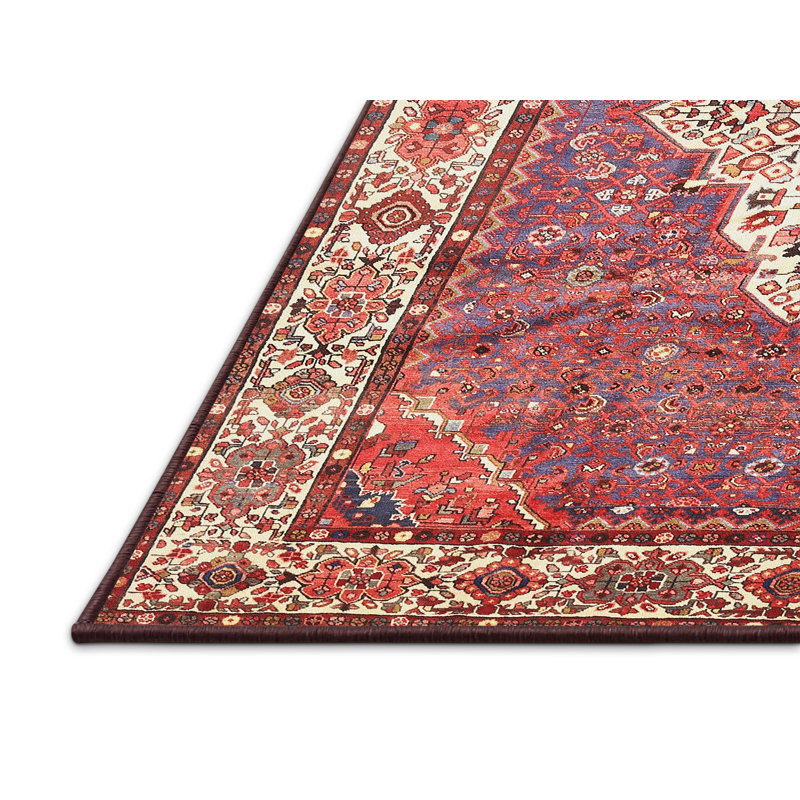 Tapis brun/rouge/jaune traditionnel Weldin, Rectangle 2 pi x 4 pi