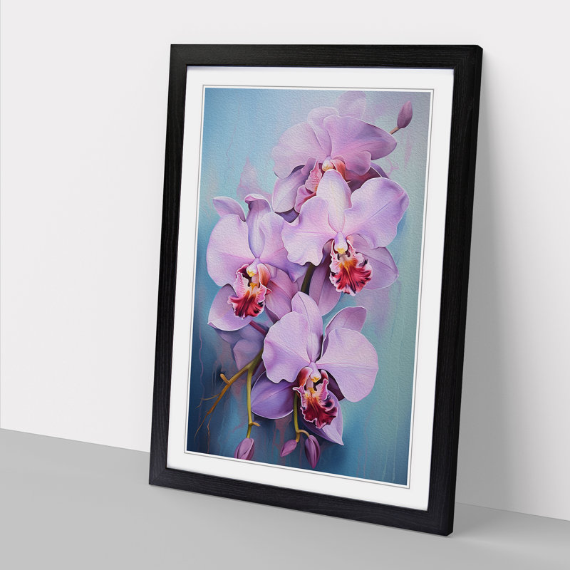 Orchid Flower Expressionism - Single Picture Frame Print on Wood, Black , 46cm H x 34cm W x 2cm D