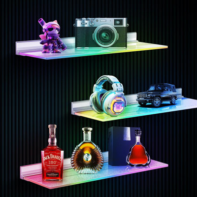  Led Lighted Display Shelf, Rgb Acrylic Floating Wall Shelf With Remote & App Control, Lighted Display Stand For Collectibles, Action Figures, Mini Bar & Entertainment Room(3 Pack)