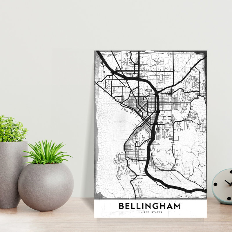«Bellingham Washington Map», rétro, art abstrait de ville murale, H 18 po x l 12 po