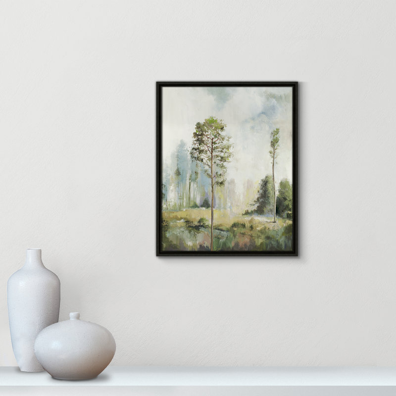 Teton Tall Green Trees I by Teton Pearce - Floater Frame Print on Canvas, 21.5" H x 17.5" W, Espresso