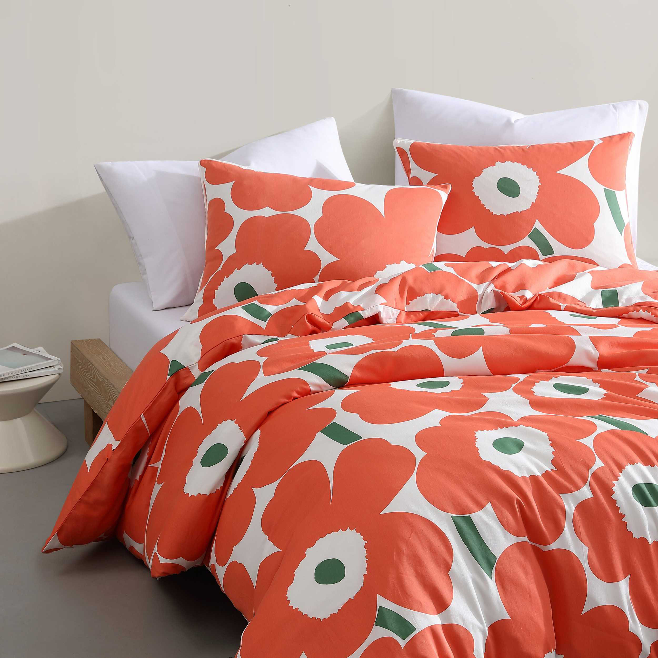 Marimekko Unikko Organic Cotton Duvet Cover Set Orange Queen