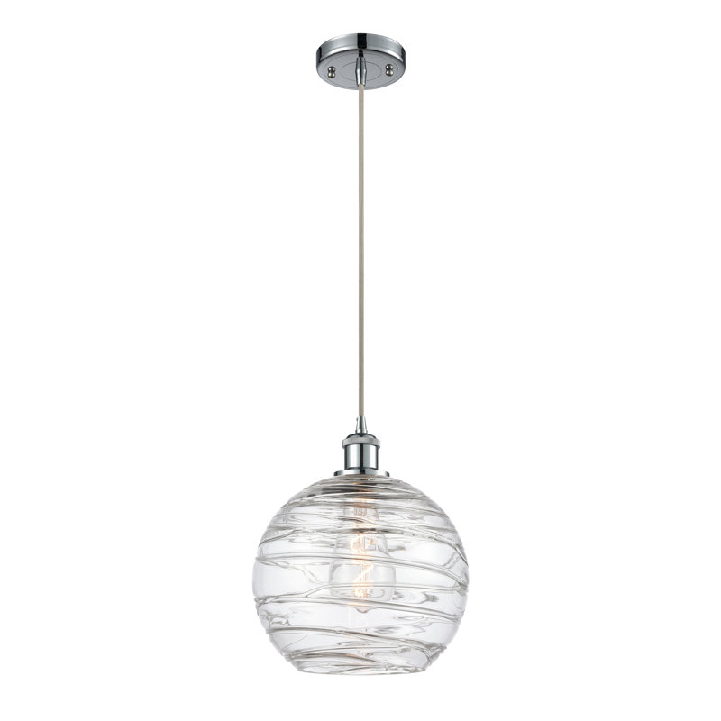 Luminaire suspendu en forme de globe à 1 lumière Mullins, Chrome poli, H 133,75 po x l 10 po x P 10 po
