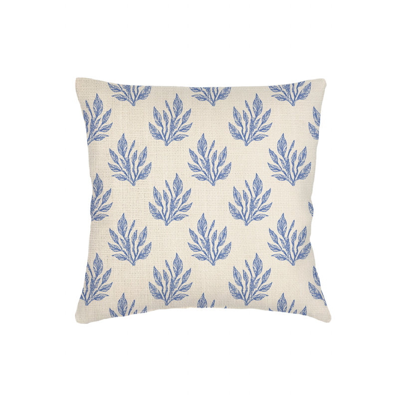 Blue Sea Floral Linen Dutch Euro Pillow 28x36 with Down Alternative Insert, Square 26", Polyester