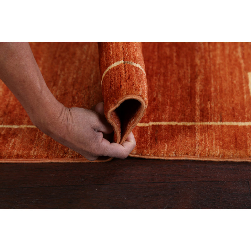 Tapis orange noué à la main de conception unique 2 pi 7 po x 9 pi 0 po
