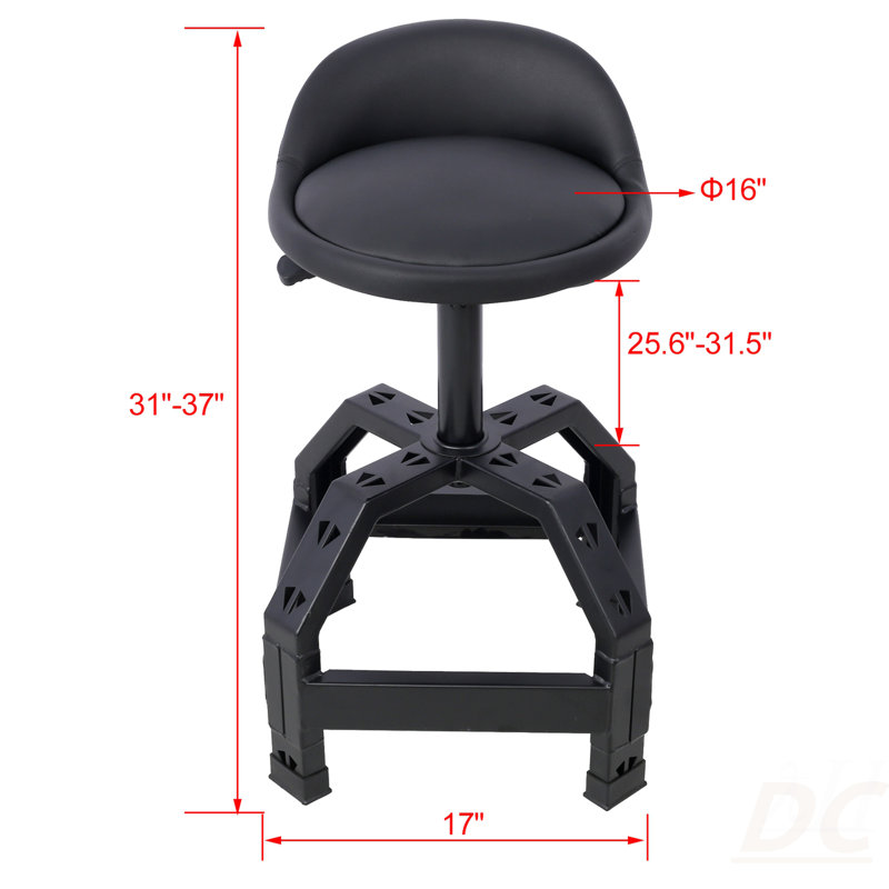 Tabouret pivotant pneumatique à 360 degrés, siège mécanique à roulettes, tabouret mécanique robuste, noir, Noir