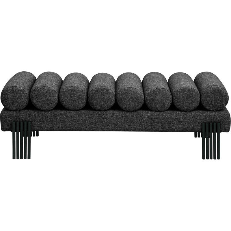 Akeela Upholstered Bench, Black Linen Textured Fabric