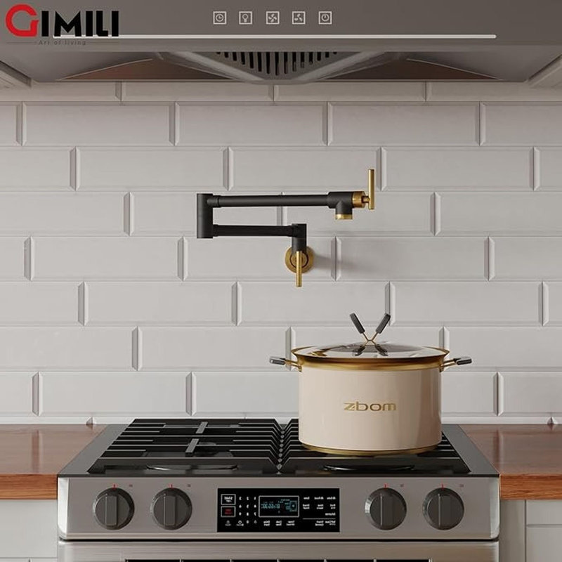 GIMILI  Pot Filler Faucet Commercial Wall Mount Faucet Pot Filler Folding Faucet Stretchable Double Joint Swing Arm Pot Filler Copper Rotatable Wall Faucet