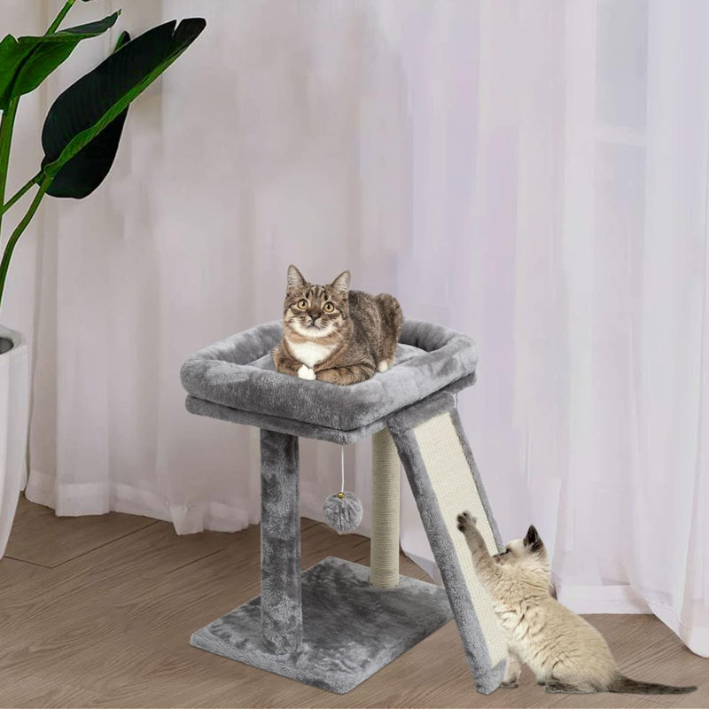 Light Gray Sisal Cat Scratching Post with Plush Perch