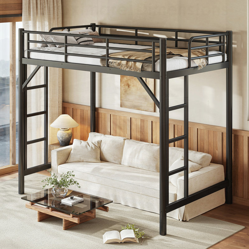 Lit mezzanine en métal avec échelle facile à monter et garde-corps pour économiser de l'espace et de la sécurité, parfait pour les enfants et les adolescents