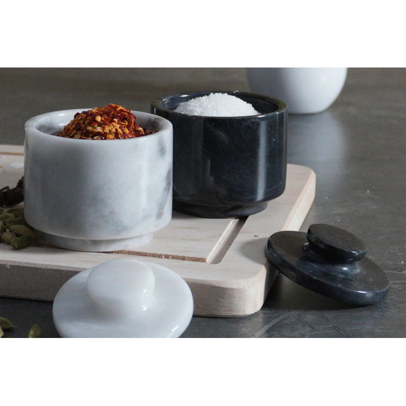 Handmade Marble Salt Sellar Set Of 2 Lidded