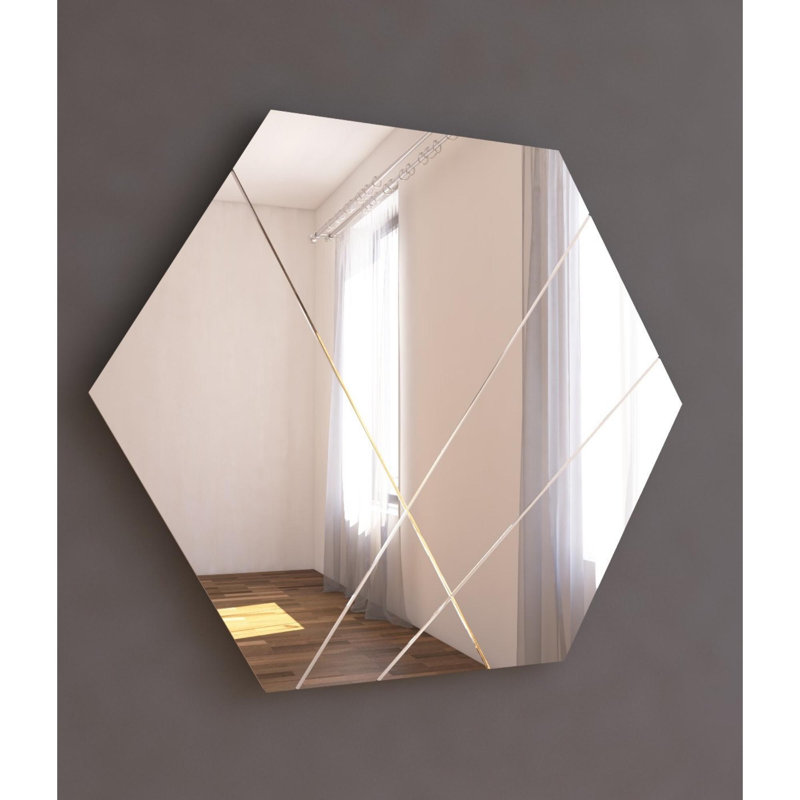 Modern Hexagonal Wall Mirror, 27.6 x 23.6 x 0.9 inches | 100% MDF, Eco-Friendly Flotal-E Glass | White Color, Geometric Design | Perfect for Contemporary Home Decor & Stylish Interiors