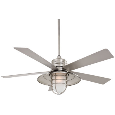 54" RainMan 5 - Blade Outdoor LED Standard Ceiling Fan with Wall Control and Light Kit Included